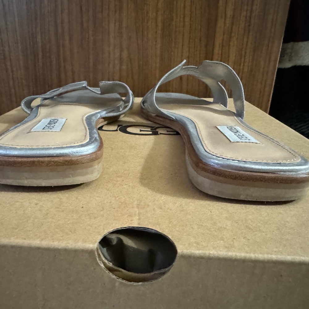 Steve Madden Metallic Silver Slide Sandals - Picture 2 of 3